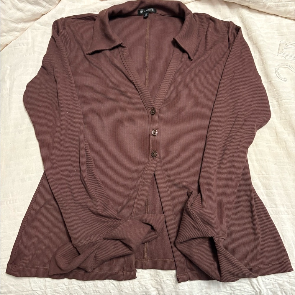Dynamite Women's Brown Button-Up Top